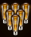 Dimmable LED Edison Bulbs 4W Amber Glass ST64 Warm White 2200K-2400K E26 Base 320 Lumens Pack of 6 Vintage Look Retro Vibe