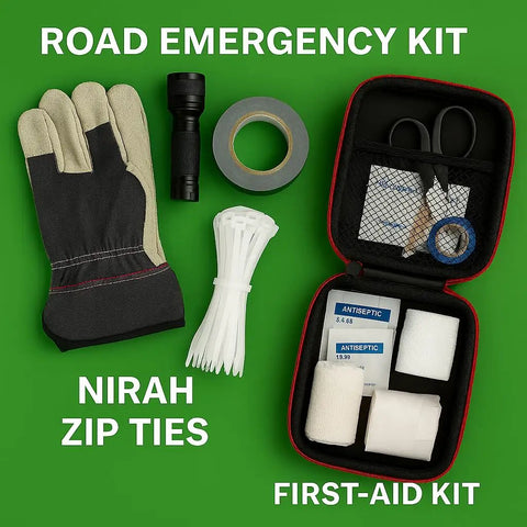 Road emergency kit with gloves, flashlight, 4 Inch Clear Zip Ties 18 Lb Tensile Strength UV Resistant Self Locking Nylon Cable Ties 100 Pack
