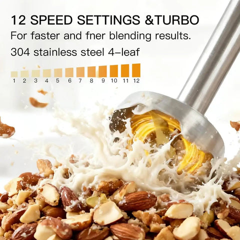 Powerhouse Immersion Hand Blender 12 Speed With 1000W Motor Titanium Reinforced Stainless Steel Blades chopping nuts