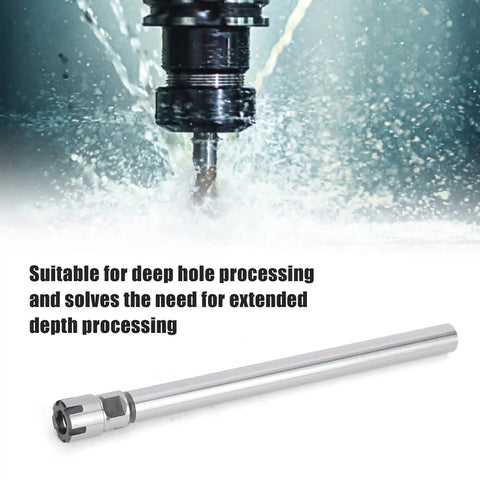 ER11M-150L Straight Shank Collet Chuck Holder for CNC Milling and Lathe, 150mm long, shown with water spray during cutting process
