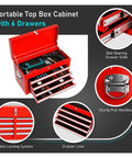 Rolling Tool Chest On Wheels With Detachable Top Box And Locking Wheels Heavy Duty Metal Cabinet With Drawer Liners For Garage Shop And Warehouse Built Tough Black Finish, red 6-drawer top box open