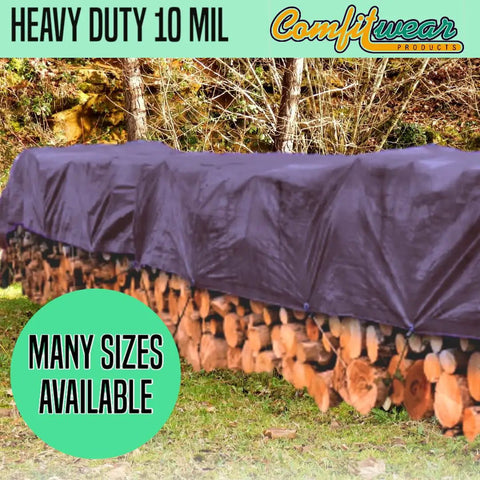 Heavy Duty 20 By 20 Poly Tarp Silver And Black Waterproof UV Blocking 10 Mil Tarp For Camping Boating Outdoors Weatherproof Shelter Tarpaulin Cover All Weather Ready covering stacked firewood outdoors