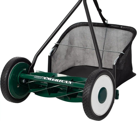 16 Inch 7 Blade Reel Lawn Mower With Grass Catcher For Bermuda Zoysia And Tiff Short Grass Types Eco Friendly Push Mower For Precise Neat Yard Care And Clean Cuts, green manual mower with mesh catcher