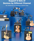 5.8GHz Wireless Guitar System With Charging Box, 6 channels, showing compatibility with electric guitar, bass, and instruments.