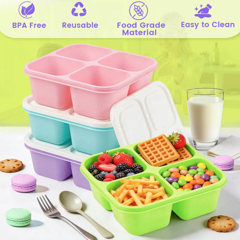 4 Pack Snack Containers And Bento Box For Meal Prep Reusable BPA Free Wheat Straw Food Storage With 4 Compartments Stackable