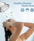 Woman using Filtered Shower Head With High Pressure Hard Water Friendly Water Softener 7 Settings Rain Shower Head That Removes Chlorine