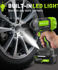 Cordless Half Inch Impact Wrench With 1200 Nm High Torque used on car tire, LED light highlighting wheel hub.