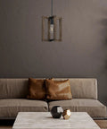 Living room with Two Pack One Light Farmhouse Adjustable Hand Painted Wood Semi Flush Mount Ceiling Light Fixtures Black Finish