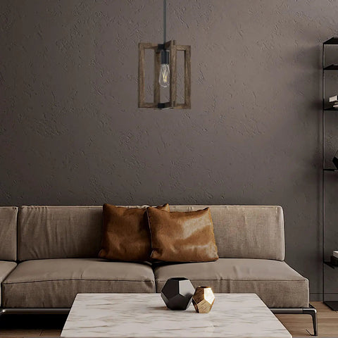 Living room with Two Pack One Light Farmhouse Adjustable Hand Painted Wood Semi Flush Mount Ceiling Light Fixtures Black Finish