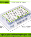 Badass 1/4-20 Hex Socket Head Cap Screw And Nut Assortment Kit With 220 Pieces Of Heavy Duty Stainless Fasteners And Flat Washers organized in a clear storage box.