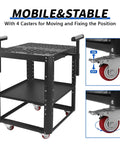 Straight Up Workhorse 550 Lb Power Tool Table With Smooth Rollin Wheels And Adjustable Height Legs For Planers And Miter Saws Plus double shelf storage features 4 casters.