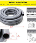 Flexible Liquid Tight Electrical Conduit Kit One and a Quarter Inch by Fifty Feet With Four Straight and Two Angle Fittings Non Metallic PVC