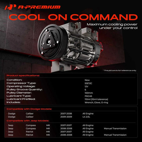 Replacement AC Compressor With Integrated Clutch Six Groove Pulley For Dodge Caliber Jeep Compass 2007 To 2009 detailed specifications image.