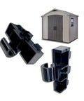 2 Pack Replacement Hinges For Keter Factor Apex Garden Storage Unit Part DX463 shown with storage unit