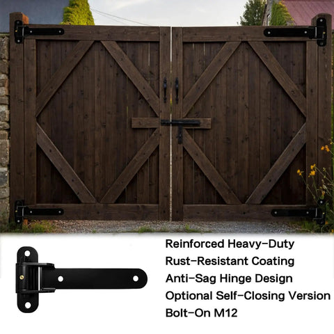 Heavy Duty Gate Hinges Two Pack Upgraded Ball Bearing Hardware For Wood And Metal Gates, 900 Lbs Per Pair, Carbon Steel Fence Hinge Set For Barn Doors, Driveways, Gardens, Sag Proof And Smooth Operation on wooden double gate