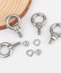 Killer Quality 10 Pack M4 X 10mm 304 Stainless Steel Eye Bolts With Nuts And Washers Included Rust Beater Hardware Set on wood