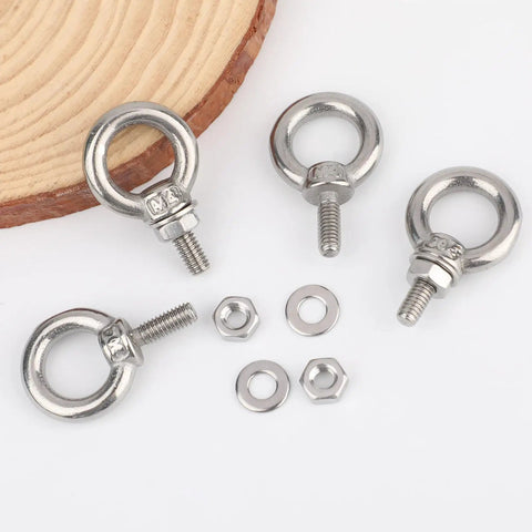 Killer Quality 10 Pack M4 X 10mm 304 Stainless Steel Eye Bolts With Nuts And Washers Included Rust Beater Hardware Set on wood