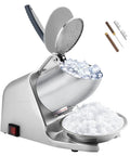 Top Shelf Heavy Duty Electric Ice Crusher And Shaver With A Beefy 300W Motor Powering Through Up To 186 Lbs Per Hour, showing ice and shavings.