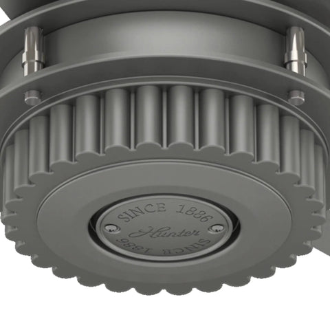 Close-up of Big 54 Inch Matte Silver Ceiling Fan motor, showcasing Whisper Wind technology for indoor and outdoor living.