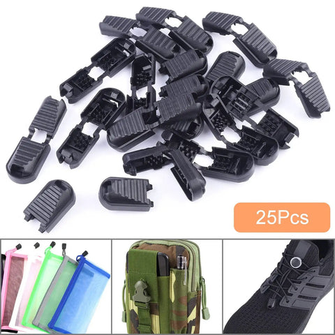 25 Pack Zipper Pull Tabs And Cord End Caps For Paracord And Molle Gear Quick No Tie Shoelace Clips Cord Locks For Backpacks Shoes Triathlon And Marathon Run Ready Durable Black Plastic Ends black plastic zipper pull tabs, 25 pcs