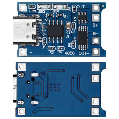 TP4056 Lithium Battery Charging Module And Protection Board With Type C Input 15 Pack, compact size with USB-C and solder pads.