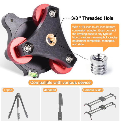 Tripod Leveling Base with Camera Head Leveler for Seestar S50 Seestar30, CNC aluminum with 3/8-inch threaded hole.