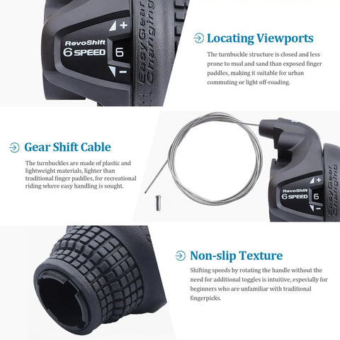 Right Shift Lever For Mountain Bikes SL RS25 6 Speed Twist Grip Gear Handle Shifter with gear cable and non-slip texture
