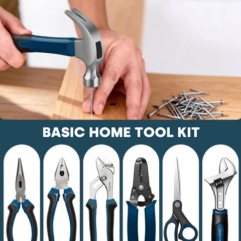 Beefed-Up 220-Piece Home Tool Kit With Toolbox Blue For Home Repairs Auto Maintenance DIY And General Use Heavy-Duty Wrench Set