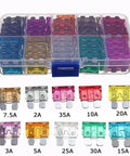 Automotive Fuse Assortment Kit With Box 200 Or 400 Piece Set For Quick Car Electrical Repairs, color-coded fuses displayed.