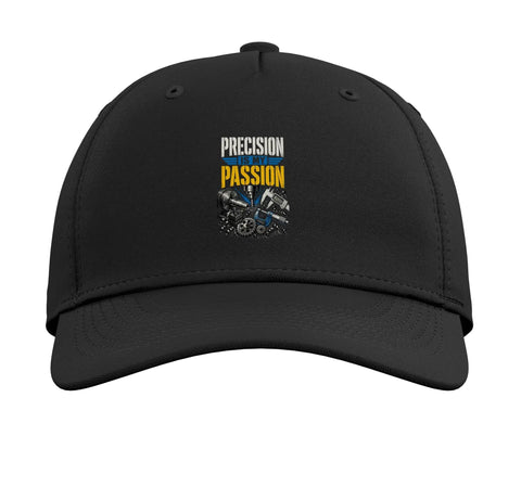 Cool Black Adjustable Baseball Hat For Machinists And CNC Pros Featuring Vise Gauge Square Printed Design showing top view of tool graphic cap.