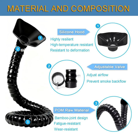 360 Degree Flexible Duct Arm With Hood For Lab Fume Extraction, showing silicone hood and adjustable valve features.