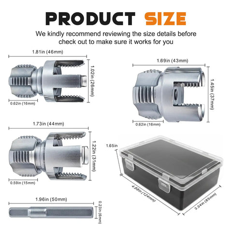 Heavy Duty PVC Pipe Threader Kit For Drill Six One Internal External Threading Tool detailed size dimensions with hardened alloy steel.