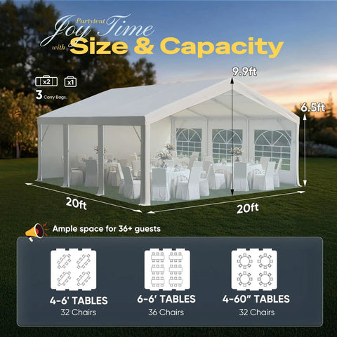 Heavy Duty 20x20 Outdoor Party Tent Gazebo White Event Shelter Wedding Canopy With Removable Sidewalls And Windows