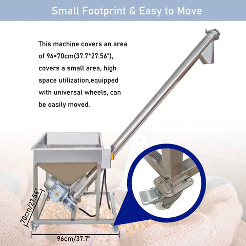 Electric Screw Conveyor With Inclined Spiral Auger Feeder For Powder And Particle Loading, 1.7m Height, 110V, 3m3/h Capacity, shown with wheels