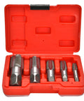 5 Piece NPT Thread Forming Taps Set For Pipe Threads Cleanup And Re Threading Damaged Or Jammed Threads, High Speed Steel Drill Bits Included, Sizes One Eighth Inch, One Quarter Inch, Three Eighths Inch, One Half Inch, Three Quarters Inch In Box