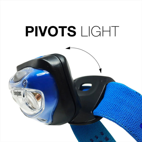 Vision LED Headlamp 200 Lumen 4 Pack With 12 AAA Batteries Included showing pivoting light beam feature