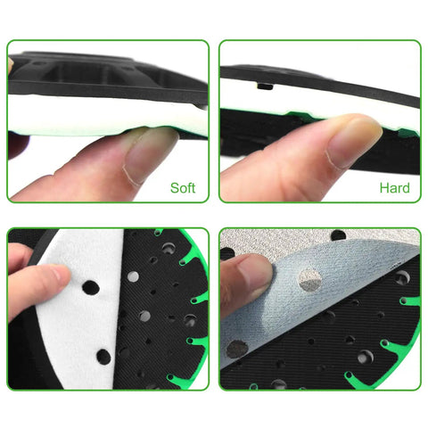 Close-up of 6 Inch Hard Sanding Pad With 17/48 Hole M8 Thread Back Up Pad showcasing texture and holes for Festool sanders.