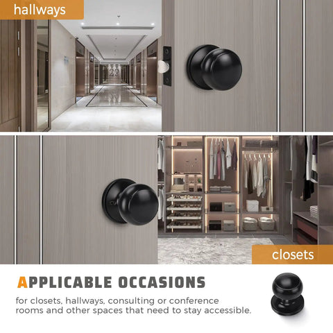 Matte Black Door Knob Set 6 Pack Round Interior Door Handles For Hallways And Closets Non Locking Passage Knobs with durable lockset