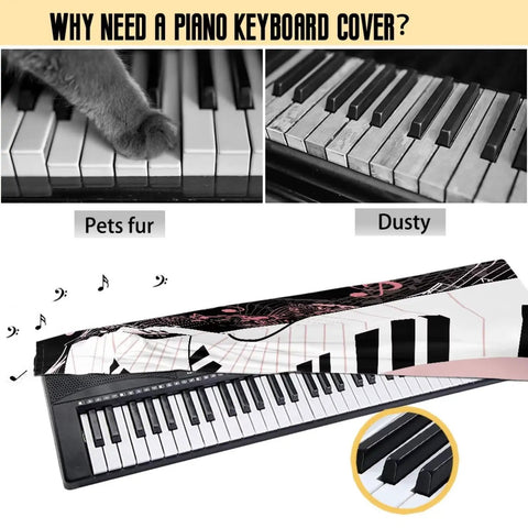 Pink Musical Notes Keyboard Dust Cover With Elastic Band Breathable Stretch Cloth fits full keyboard, protects from dust and spills.