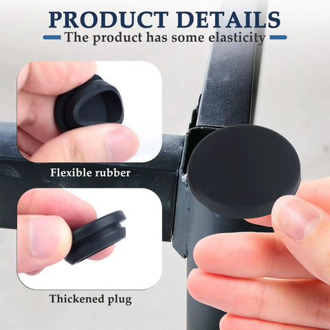 Close-up of Dope 160 Piece Black Silicone Hole Plugs Set In Nine Sizes With T Shape Locking shown in hand and fitting round hole.