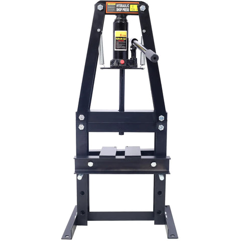 Front view of 6 Ton Benchtop Hydraulic A Frame Shop Press With Plates Adjustable Garage Floor Hydraulic Press For Auto And Mechanical Repairs Heavy Duty Black