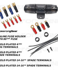 4 Gauge Amp Kit For Cars With All In One Pro Grade Install Bundle including fuse holder, terminals, and tie wraps.