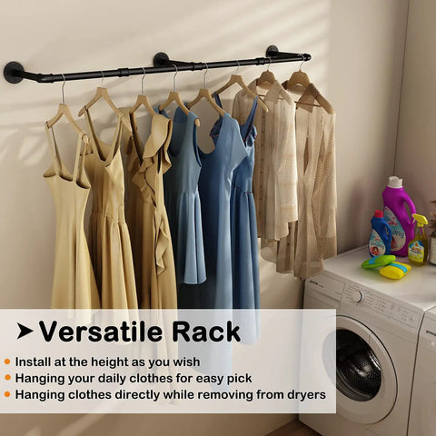 Wall Mounted Clothes Rack 72.5in Industrial Pipe Vibe Heavy Duty Detachable Iron Garment Bar Save Space for Bedroom