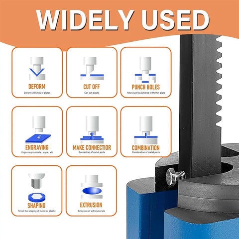 Solid Build Manual Arbor Press With Easy Spin Hand Wheel And Flip Ram, 2 Ton Squeeze For Stamping Leather Aluminum And Custom Crafts showing various applications.