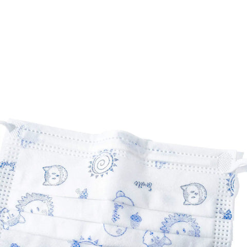 Kid Friendly Disposable Face Masks 50 Pack 3 Ply Breathable Protective Masks For Boys And Girls Soft Ear Loops Anti Dust Smog Lightweight All Day Wear For School And Play Blue with blue animal prints on white background
