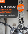 1 Ton Hand Chain Hoist 20 Ft Lift 2200 Lbs G80 Galvanized Chain on a motorcycle, orange hoist with visible chain and hook