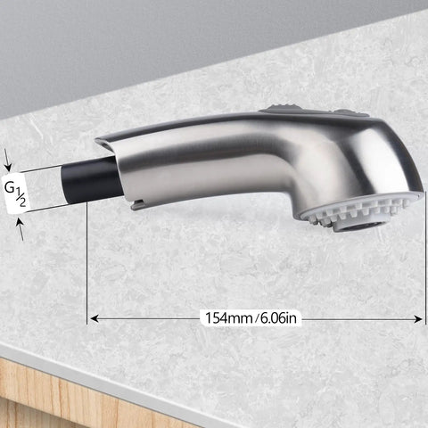 Heavy Duty Pull Out Spray Wand Replacement For Kitchen Faucets With Slick Super Steel Finish RustProof Construction Double O Ring Seal Kick Up Your Sink Game Smooth Daily Operation Pro Grade Quality with dimensions and connection details