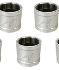 Top Shelf 304 Stainless Steel Coupling 5 Pack Featuring Grippy Npt Female Threads, durable 1/2 inch connectors for plumbing.