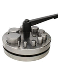 Pro Grade Heavy Duty Steel Circle Disc Cutter Set With Ten Punches including rubber base and handle for precise sheet metal discs.