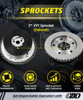 All In One Timing Chain Kit With VVT Sprocket For 2.4L Ecotec Engines showing exhaust sprockets and benefits like precise transmission.